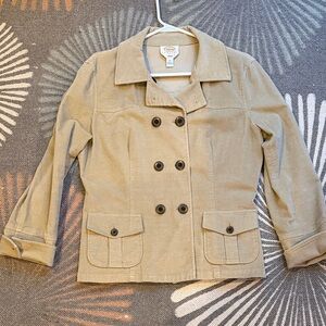 Talbots Tan Double-Breasted Stretch Velveteen Jacket